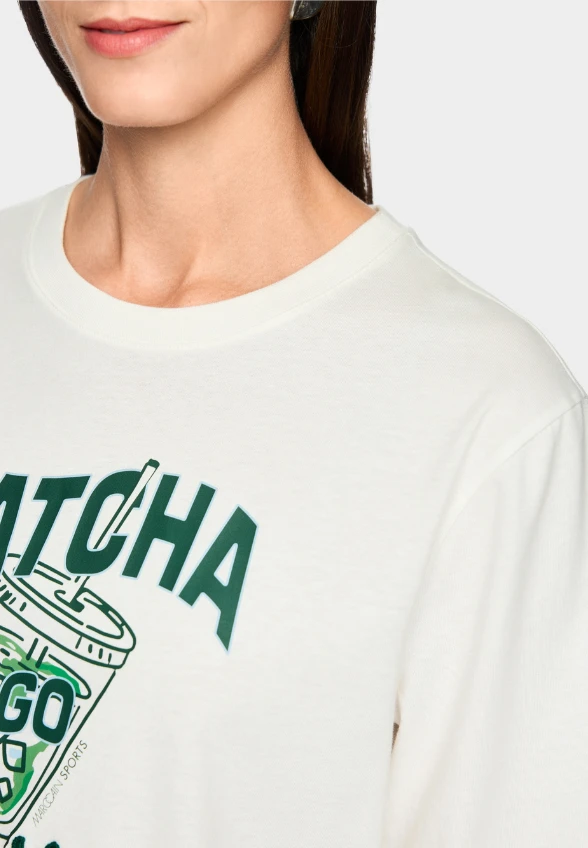 T-SHIRT Z NADRUKIEM MATCHA BIAŁY