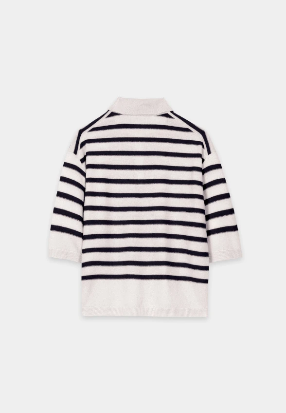 SWETER POLO W PASKI CZARNO-BIAŁY