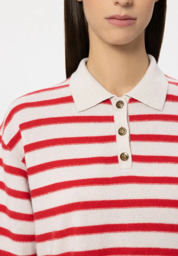 SWETER POLO W PASKI CZERWONO-BIAŁY