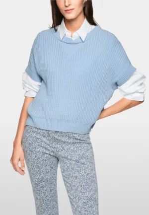 SWETER Z GRUBEJ DZIANINY BŁĘKITNY