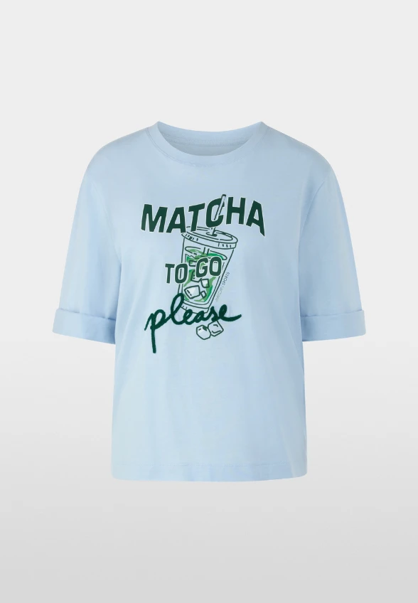 T-SHIRT Z NADRUKIEM MATCHA BŁĘKITNY