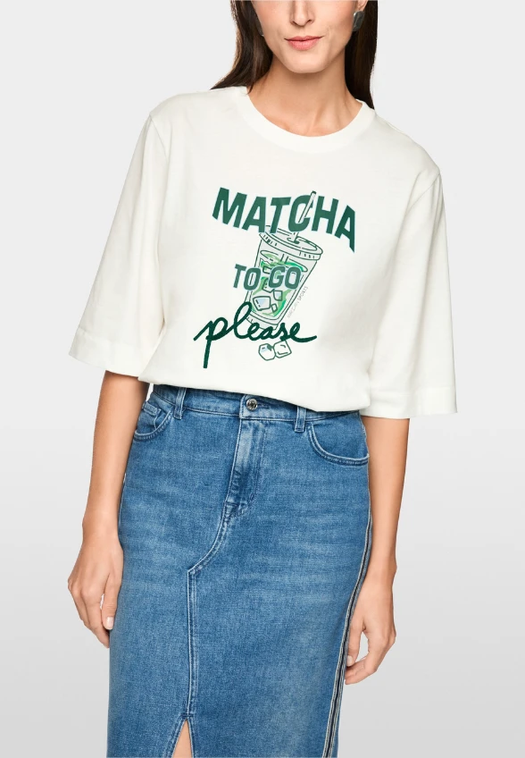T-SHIRT Z NADRUKIEM MATCHA BIAŁY