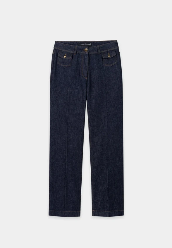SPODNIE JEANSOWE BAWEŁNIANE WIDE-FIT GRANATOWE