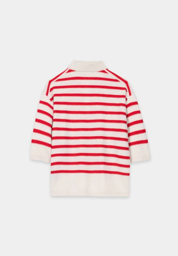 SWETER POLO W PASKI CZERWONO-BIAŁY