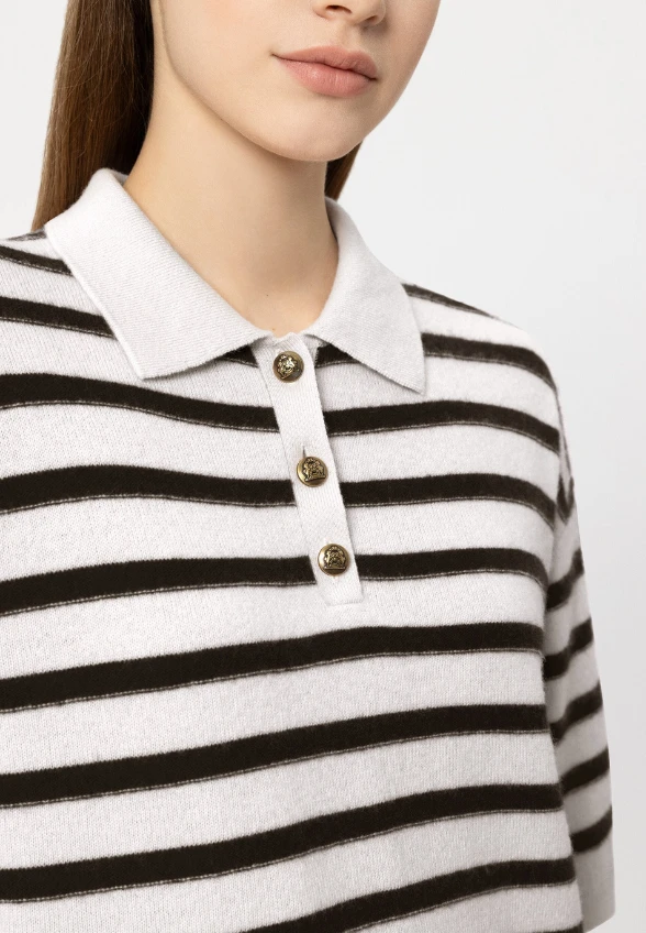 SWETER POLO W PASKI CZARNO-BIAŁY