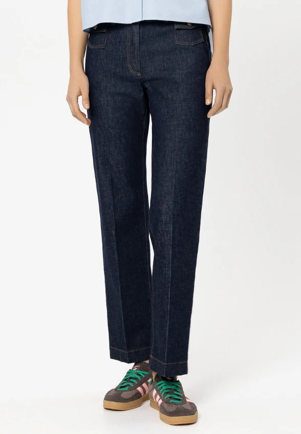SPODNIE JEANSOWE BAWEŁNIANE WIDE-FIT GRANATOWE