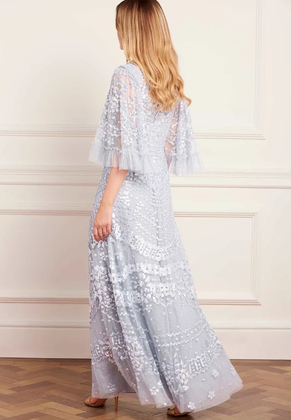 SUKIENKA ANAIS SEQUIN GOWN SREBRZYSTY BŁĘKIT