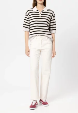 SWETER POLO W PASKI CZARNO-BIAŁY