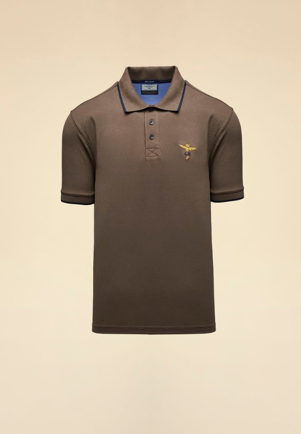 BLUZKA POLO Z LOGO BRĄZOWA