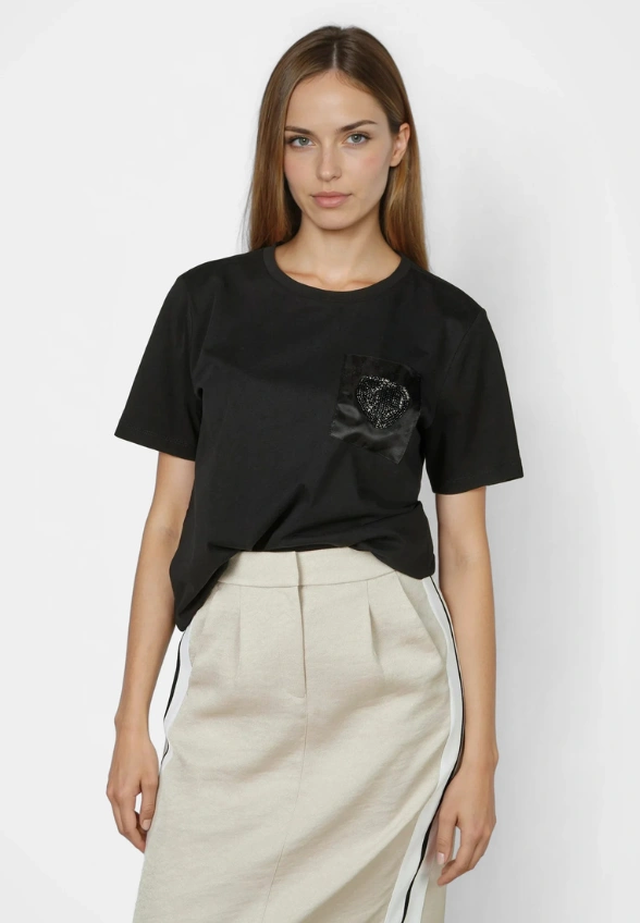 T-SHIRT BAWEŁNIANY Z KIESZONKĄ CZARNY