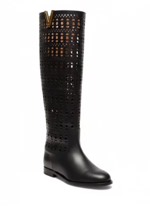 KOZAKI MALIBU Z AŻUROWEJ SKÓRY CZARNE