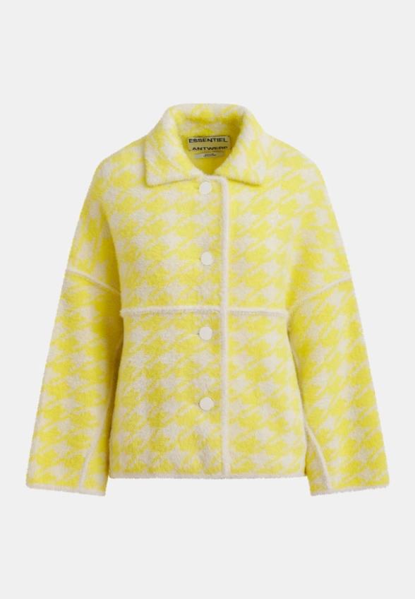 SWETER DZIANINOWY W PEPITKĘ BANANOWO ŻÓŁTY