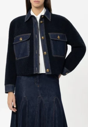 KURTKA Z ELEMENTAMI JEANSU GRANATOWA