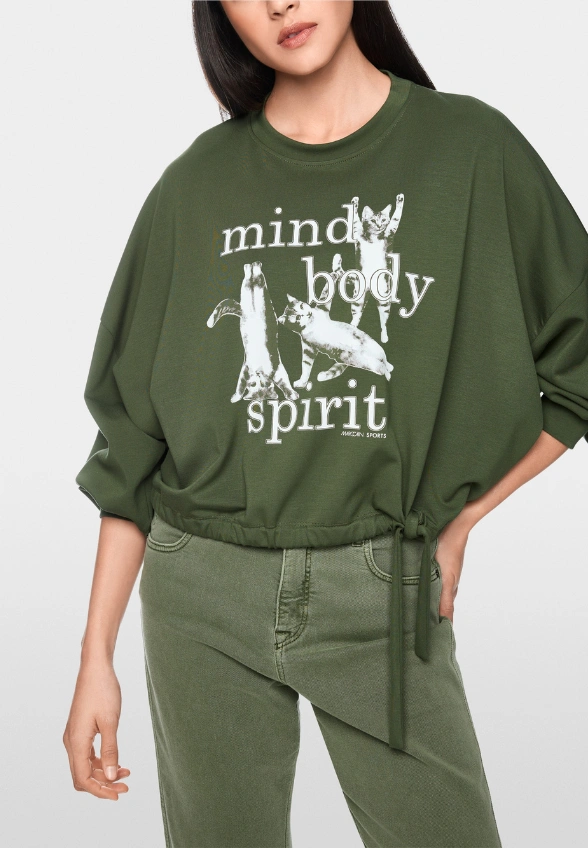 BLUZA Z NADRUKIEM KOTA OLIWKOWA ZIELEŃ