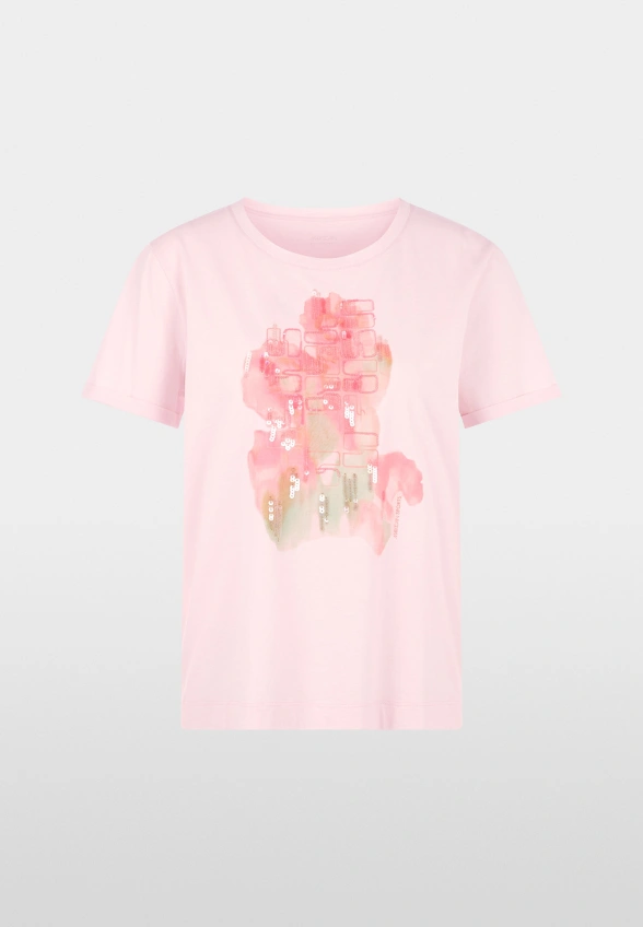 T-SHIRT BAWEŁNIANY Z PRINTEM PUDROWY RÓŻ