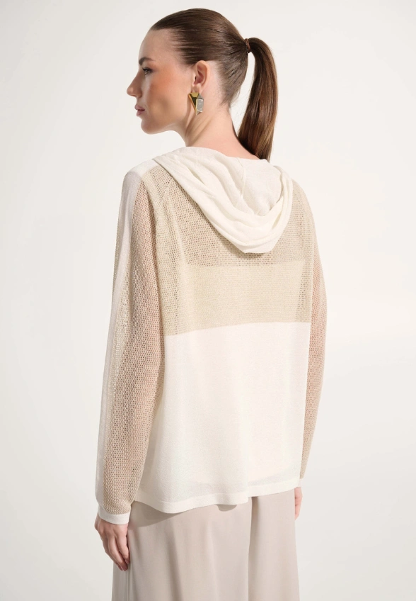 BLUZA DZIANINOWA Z SIATECZKĄ KREMOWA