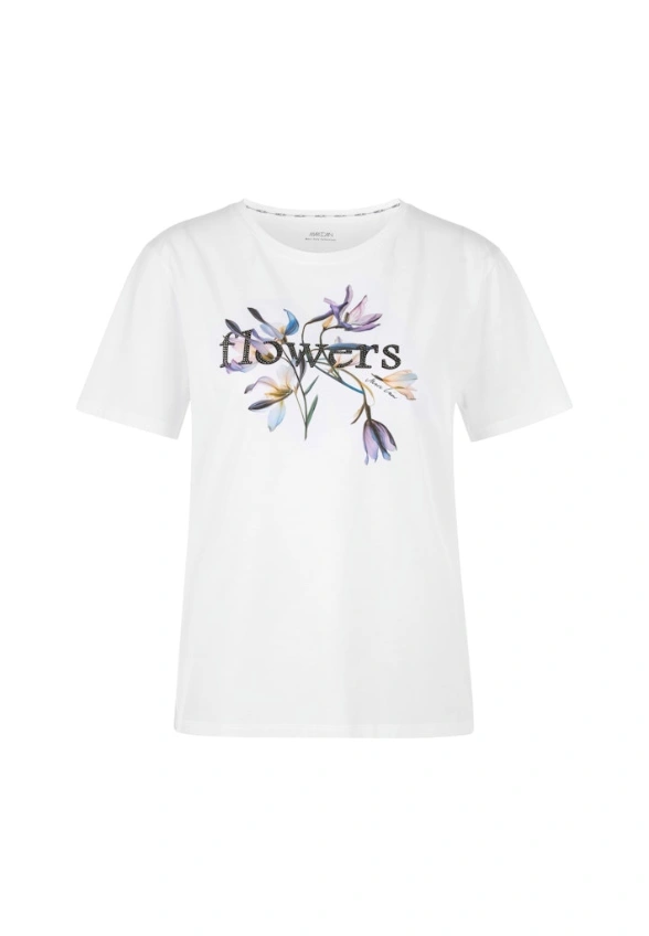 T-SHIRT BAWEŁNIANY Z KWIATOWYM PRINTEM BIAŁY