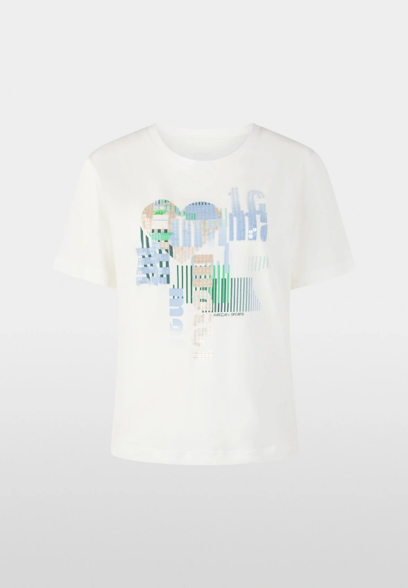 T-SHIRT BAWEŁNIANY Z OZDOBNYM PRINTEM BIAŁY