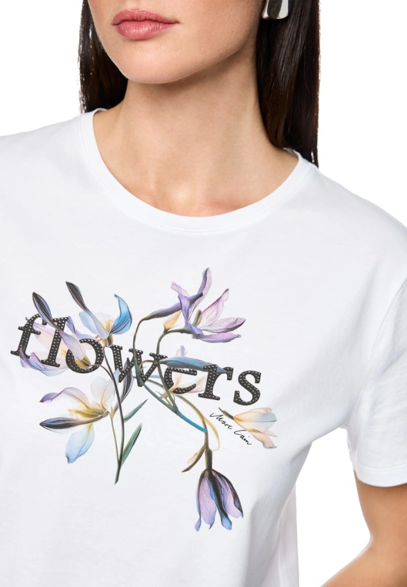 T-SHIRT BAWEŁNIANY Z KWIATOWYM PRINTEM BIAŁY