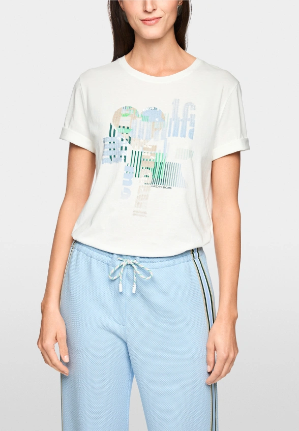 T-SHIRT BAWEŁNIANY Z OZDOBNYM PRINTEM BIAŁY
