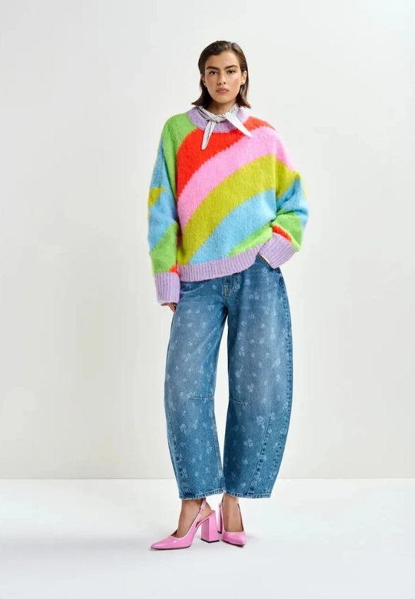 SPODNIE JEANSOWE BARREL-LEG CROPPED NIEBIESKIE