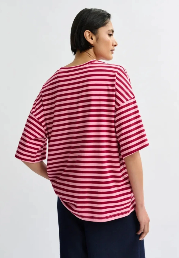 BLUZKA OVERSIZE RÓŻOWO-BORDOWA