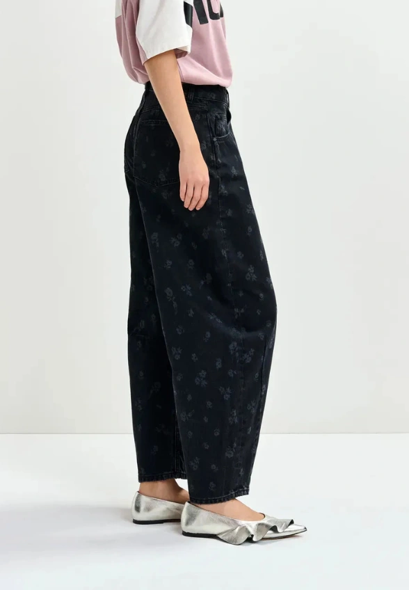 SPODNIE JEANSOWE BARREL-LEG CZARNE