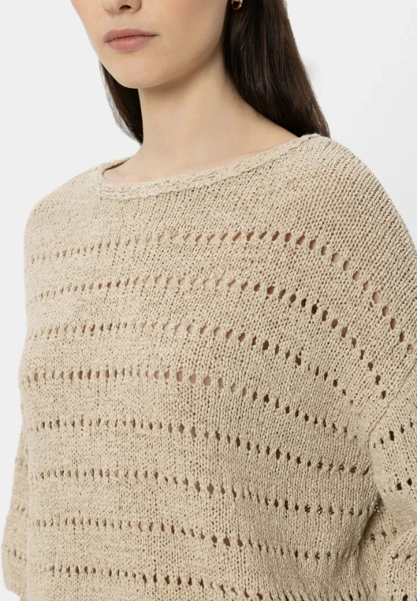 SWETER Z WZOREM AJOUR BEŻOWY
