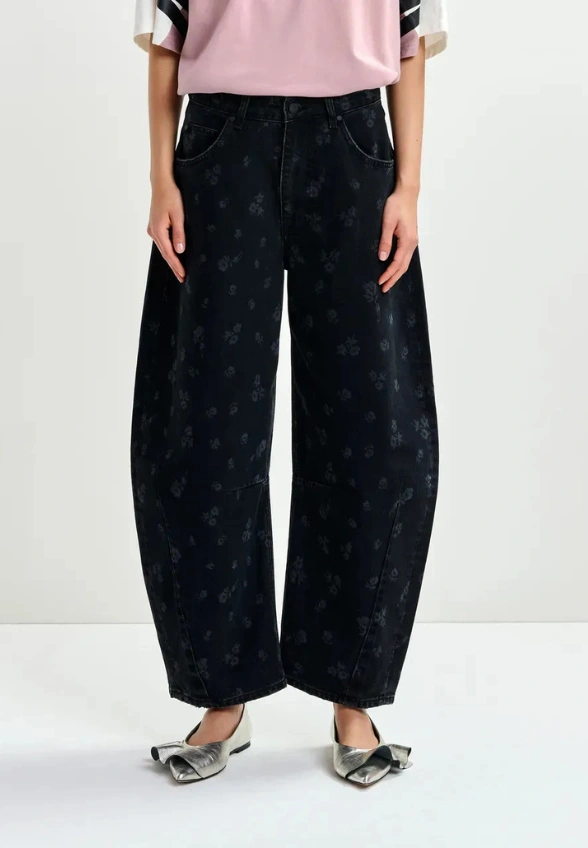 SPODNIE JEANSOWE BARREL-LEG CZARNE