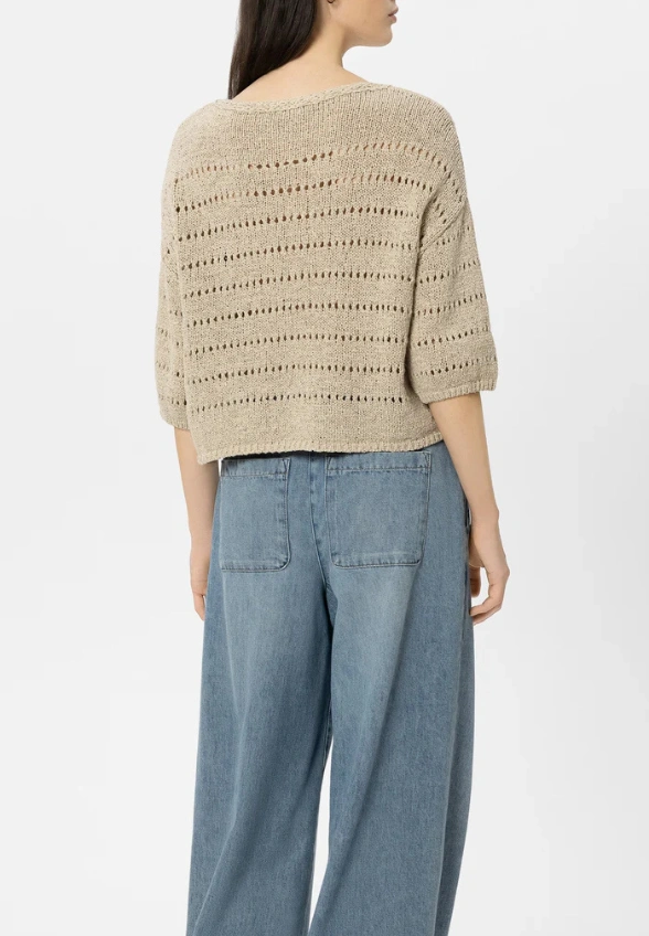 SWETER Z WZOREM AJOUR BEŻOWY