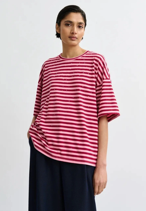 BLUZKA OVERSIZE RÓŻOWO-BORDOWA