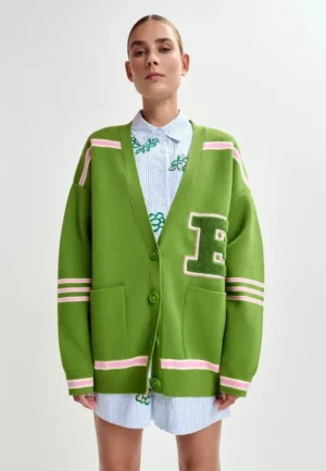 KARDIGAN Z KONTRASTOWYMI PASKAMI ZIELONY