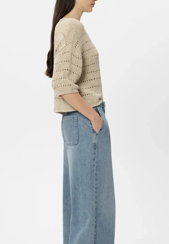 SWETER Z WZOREM AJOUR BEŻOWY