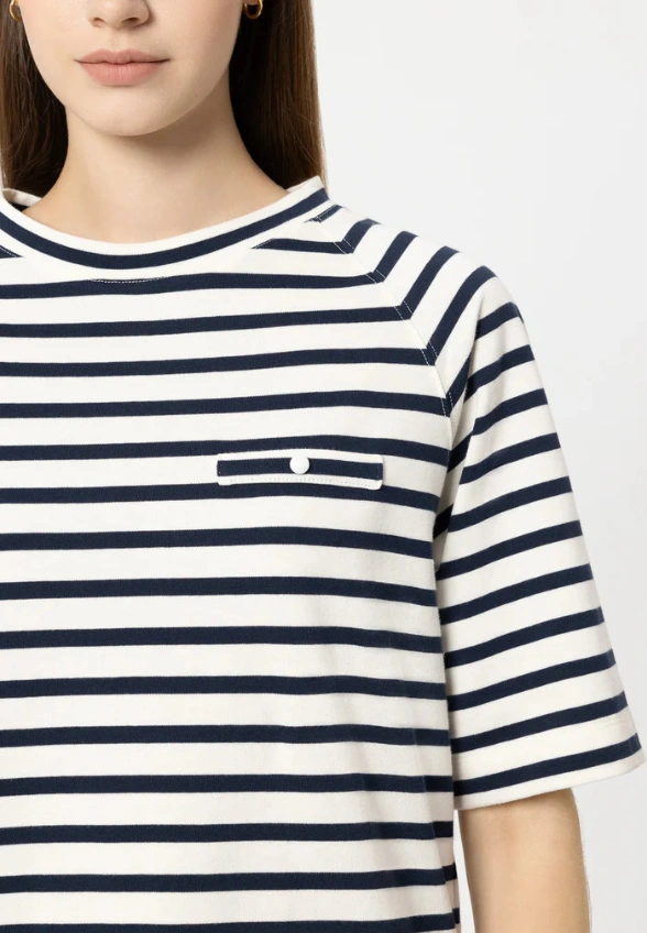 T-SHIRT BAWEŁNIANY W PASKI GRANATOWY