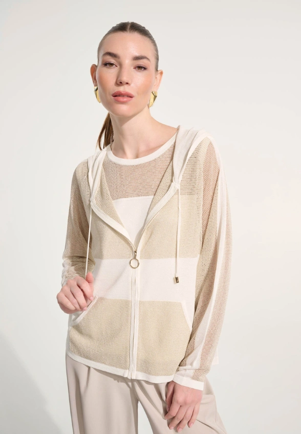 BLUZA DZIANINOWA Z SIATECZKĄ KREMOWA