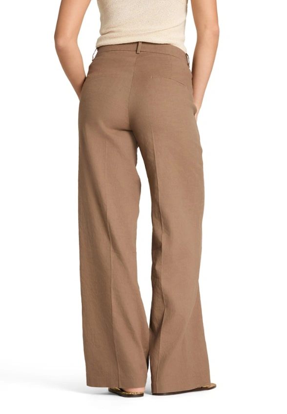SPODNIE LNIANE MIRA WIDE-FIT JASNY BRĄZ