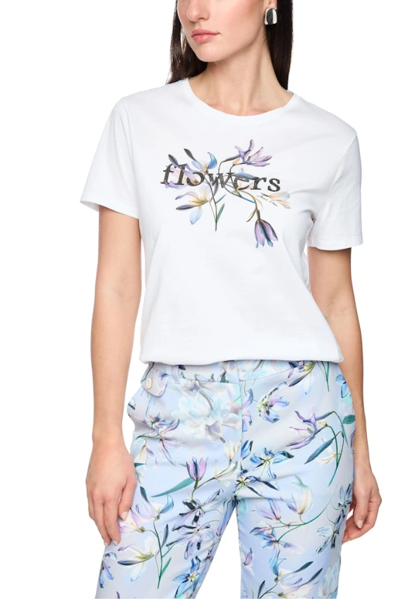 T-SHIRT BAWEŁNIANY Z KWIATOWYM PRINTEM BIAŁY