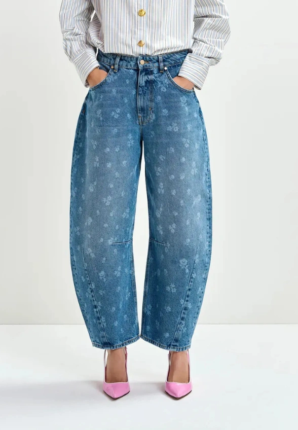 SPODNIE JEANSOWE BARREL-LEG CROPPED NIEBIESKIE