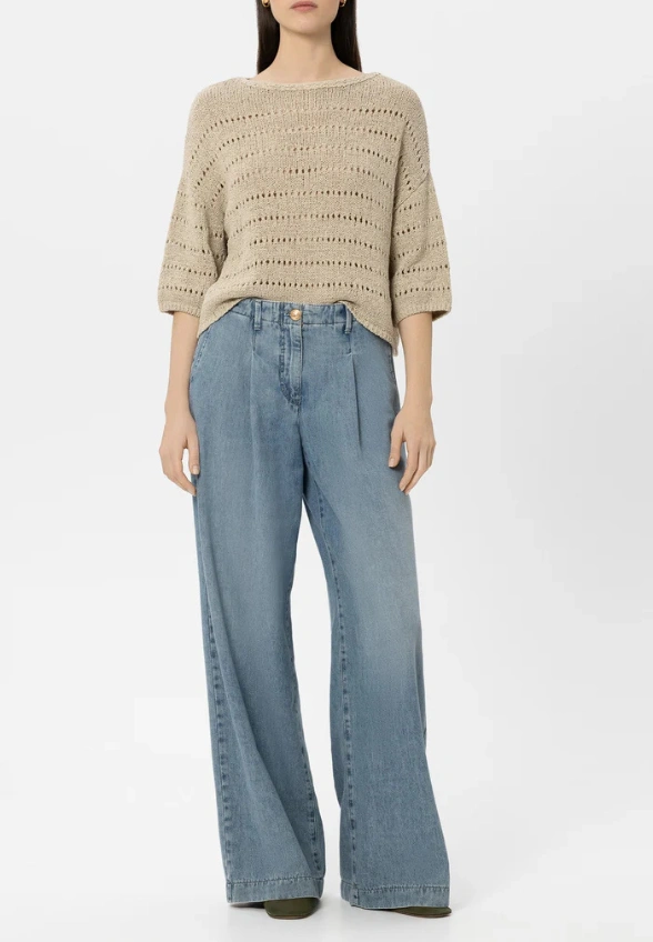 SWETER Z WZOREM AJOUR BEŻOWY