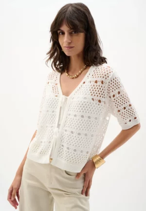 KARDIGAN Z DZIANINY WISKOZOWEJ BIAŁY