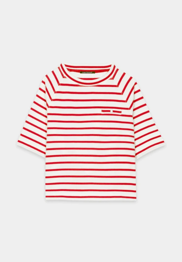 T-SHIRT BAWEŁNIANY W PASKI CZERWONY