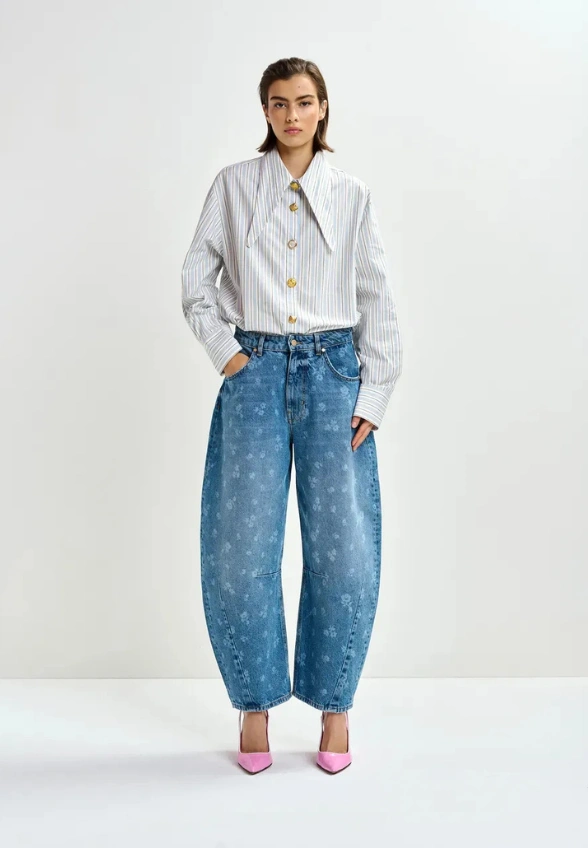 SPODNIE JEANSOWE BARREL-LEG CROPPED NIEBIESKIE