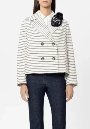 ŻAKIET Z WISKOZOWEJ DZIANINY W PASKI BIAŁY