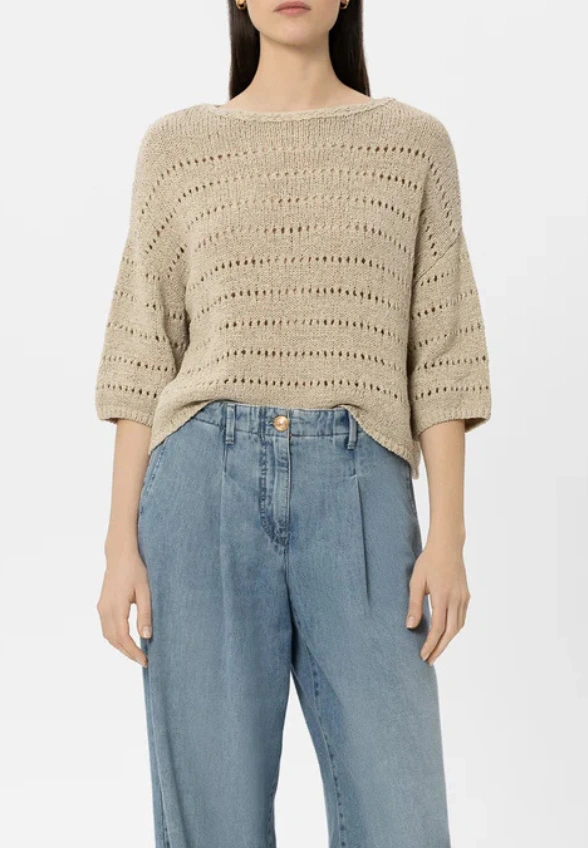 SWETER Z WZOREM AJOUR BEŻOWY
