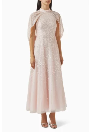 SUKIENKA SCALLOP SEQUIN CAPE PUDROWY RÓŻ