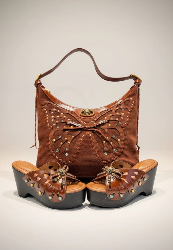 KLAPKI BUTTERFLY WEDGE BRĄZOWE