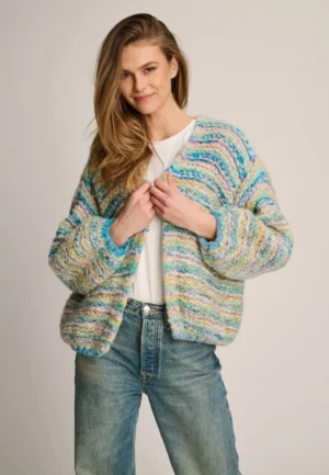 KARDIGAN NINA Z ALPAKI KREMOWO-BŁĘKITNY