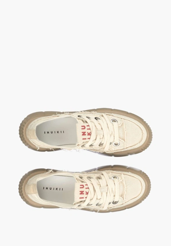 SNEAKERSY MATILDA FRAYED DENIM KREMOWO-BEŻOWE