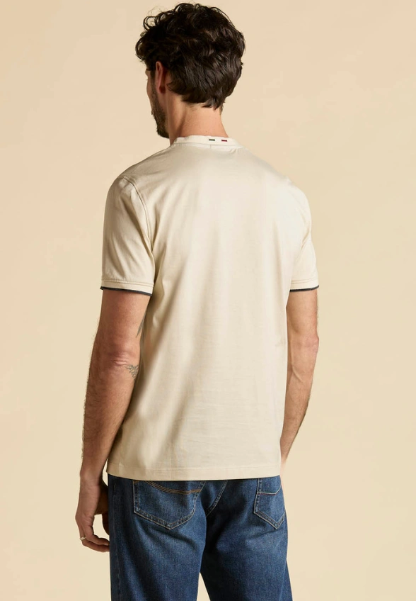 T-SHIRT MĘSKI Z MACERYZOWANEJ BAWEŁNY JASNY BEŻ