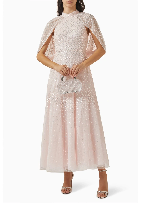 SUKIENKA SCALLOP SEQUIN CAPE PUDROWY RÓŻ
